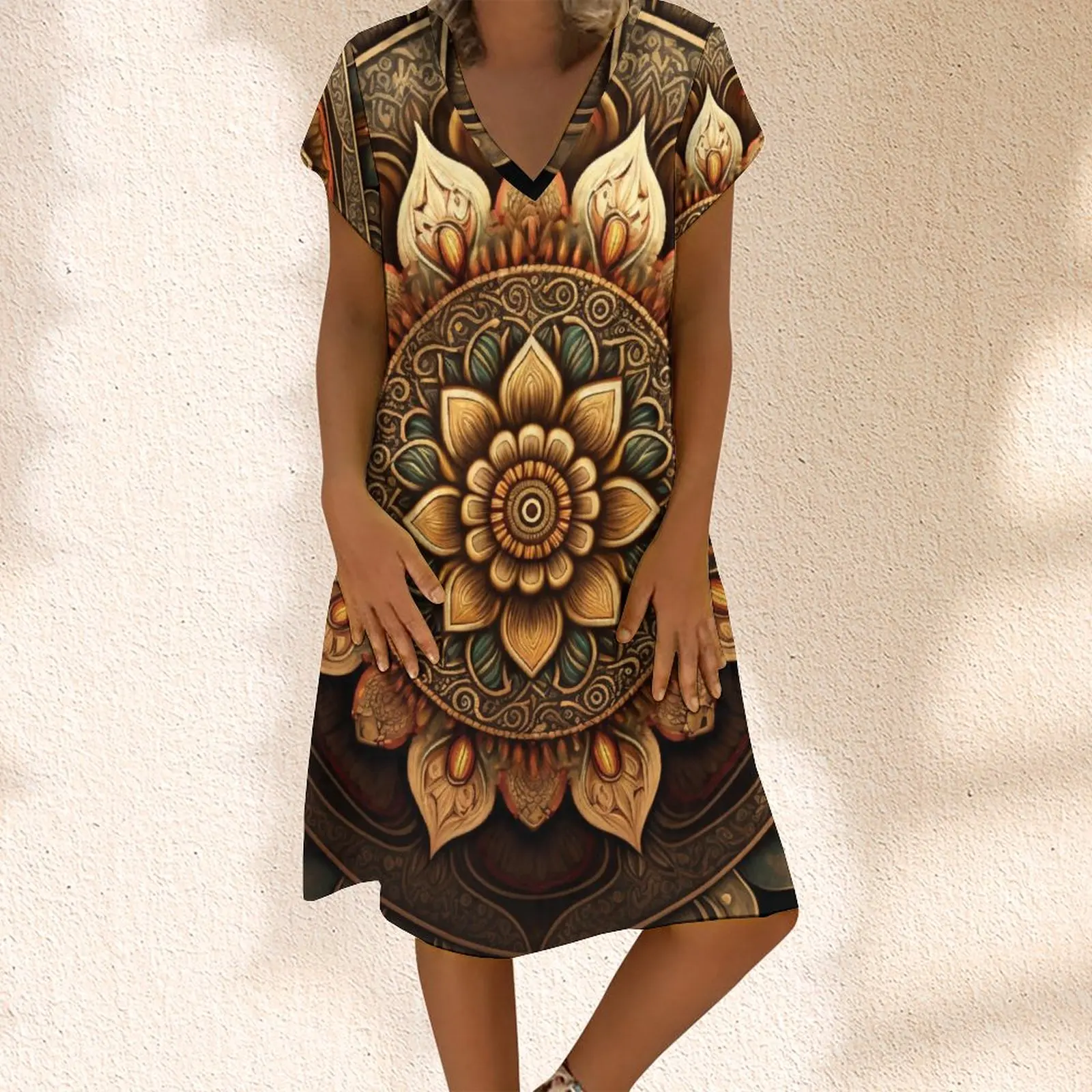 

New Women's Elegant Dress Summer Lotus Flower Print Elegant Dresses for Women Boho Dress