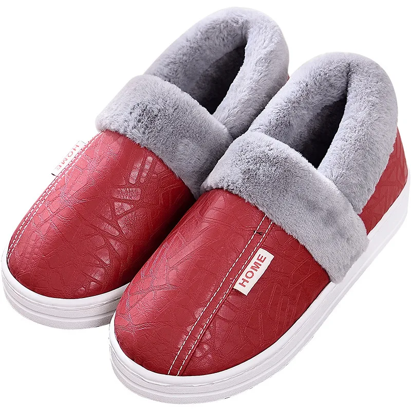 PADRISIMOS PU Slippers Women Winter Bag with Plush Warm Non-slip Lovers Indoor Home Shoes Men MT 5
