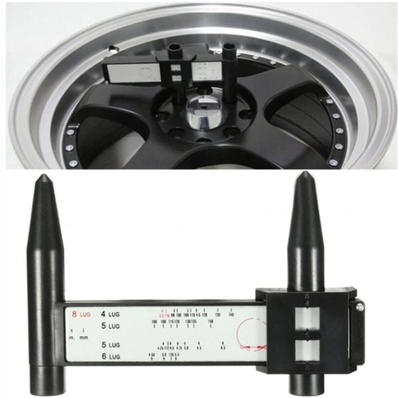 Wheel Rim Bolt Pattern Sliding PCD Measuring Tool Gauge Ruler 8 Holes PCD Ruler Lugs Hub Pitch Measurement Tool 6