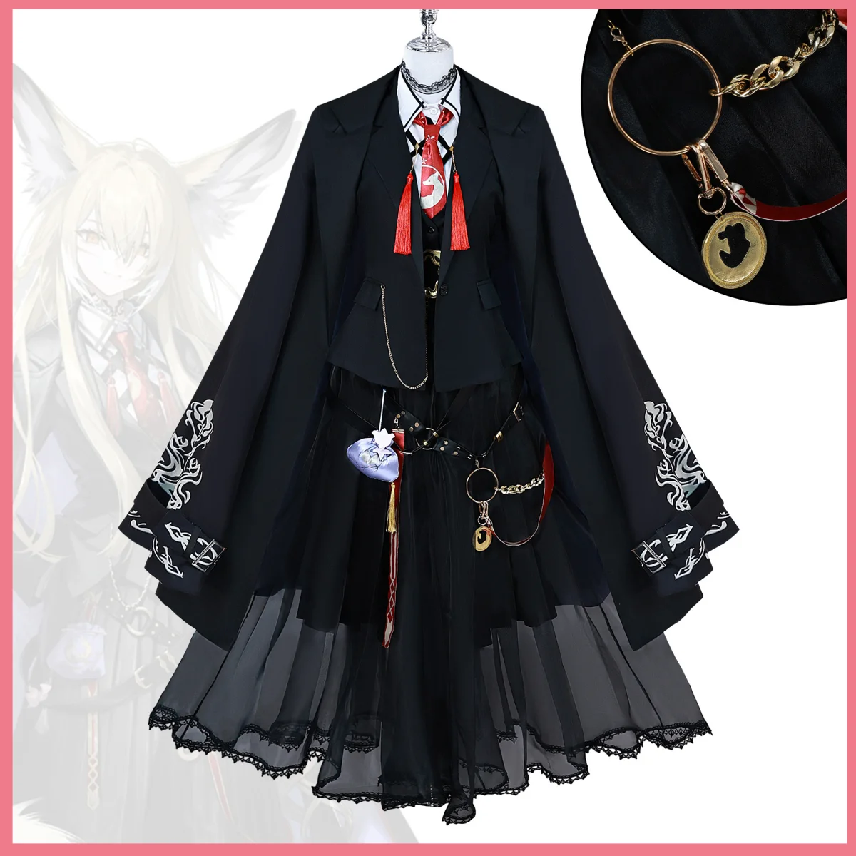 Fantasy Black Cloak Skirt Coat Cosplay Costume