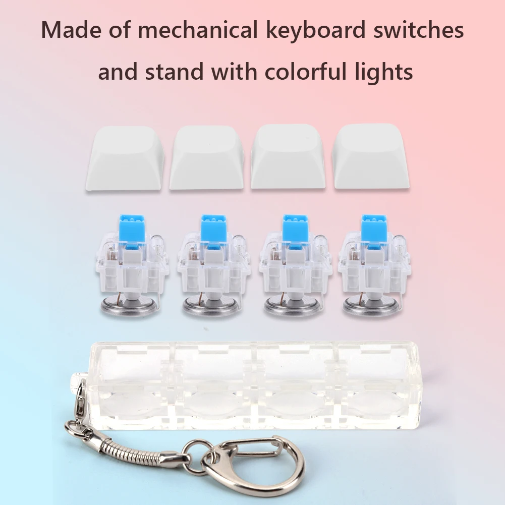 4 Keys Keycaps Keychain Toys with LED Light Decompression Toys Keyboard Fidget Keychain Stress Relief Fidget Keychain Button