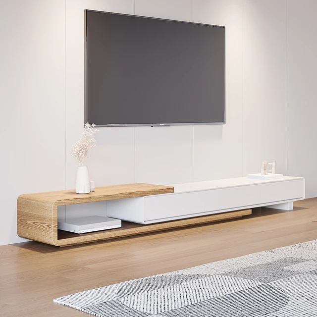 Nordic solid wood TV cabinet log color light luxury modern simple  retractable floor cabinet