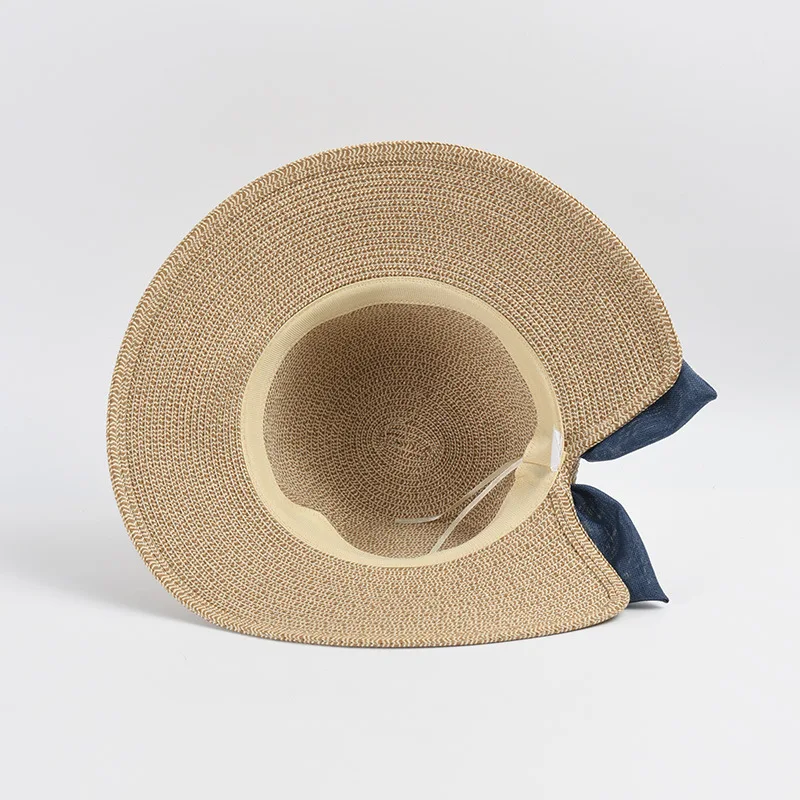 Sombrero De Paja Con Ala Ancha Enrollable Y Lazo Para Mujer Y Niña