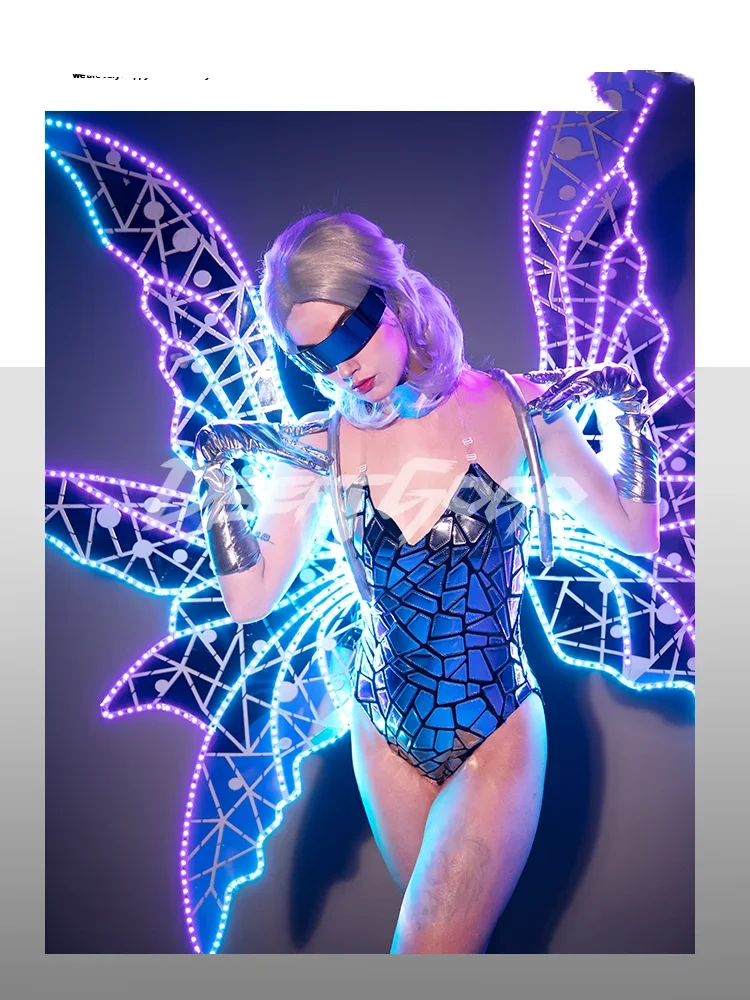 

Gogo costume Mirror-glowing big wings female dancer show suit bar technology Shang Yan ds costume