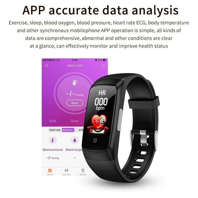 TM01 Smart Bracelet Thermometer Bracelet,Waterproof PPG+ ECG Blood Oxygen Blood Pressure Monitoring,For Men/Women