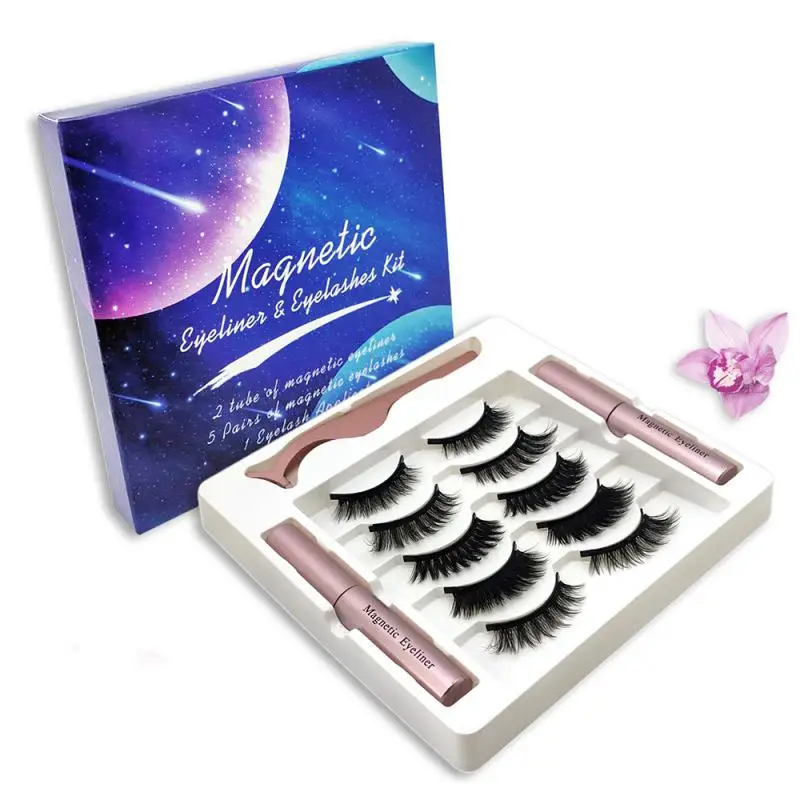 

Magnetic liquid Eyeliner And Magnetic False Eyelashes No Glue Natural Lasting Handmade Eyelash Makeup Tool Set TSLM1
