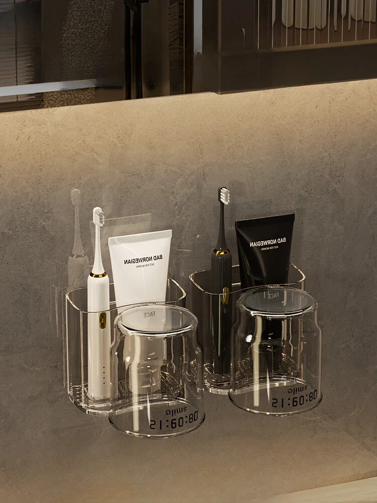 

Light Luxury Toothbrush Shelf No Perforation Mouthwash Cup Electric Toothbrush Couple Wall Mounted Toothpaste Shelf