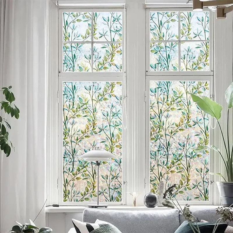 Green Vines Window Privacy Film - Double-Sided Static Cling Decor