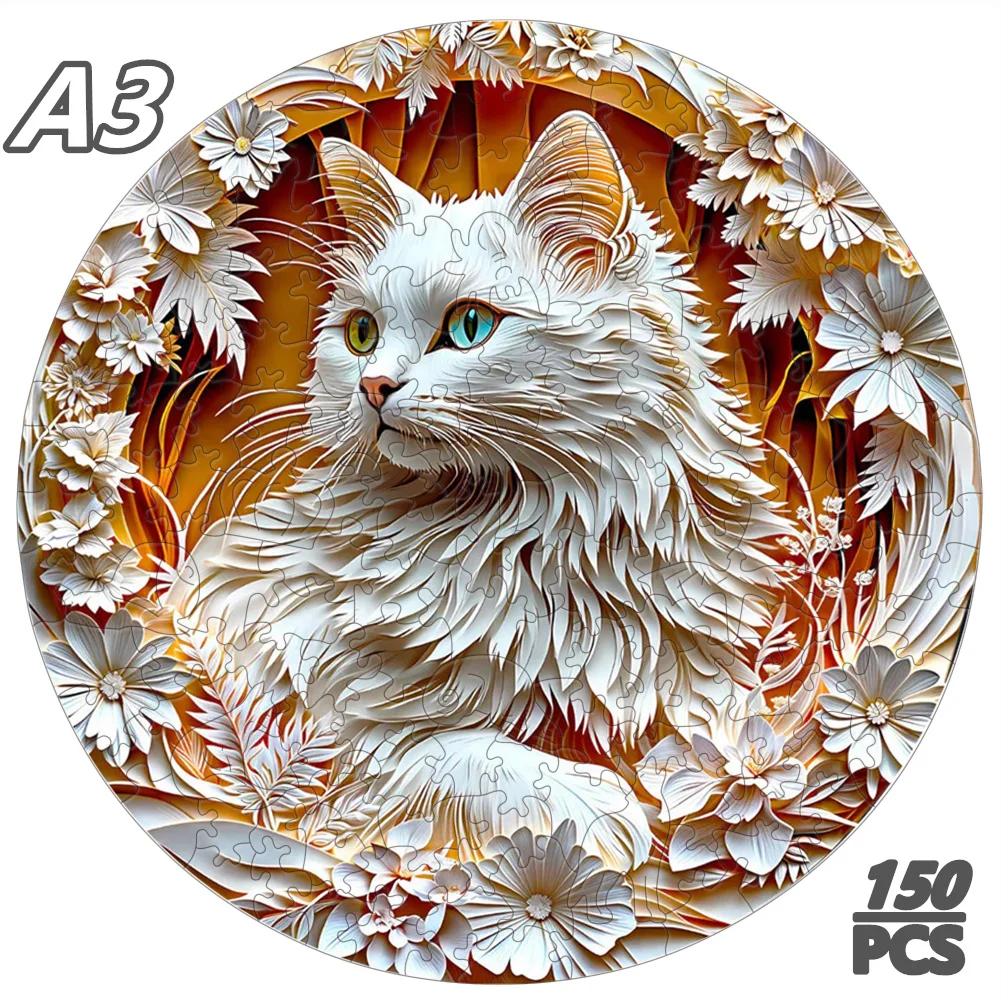 Cat A3 A4 A5 Wooden Puzzle for Adults Children Toys Wood DIY Crafts Round Shaped Holiday Gift Building Blocks Home Decorate 5