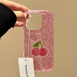 Glitter Pink Background with Red Cherry Design Phone Case - iPhone 7 p or 8 p (SMT2497 Color)