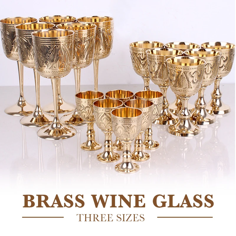 1Pcs 35/80/180ml Vintage Copper Engraving Flower Pattern Wine Goblet Water Cup Chalice Buddha Altar Drinking Wine Cup