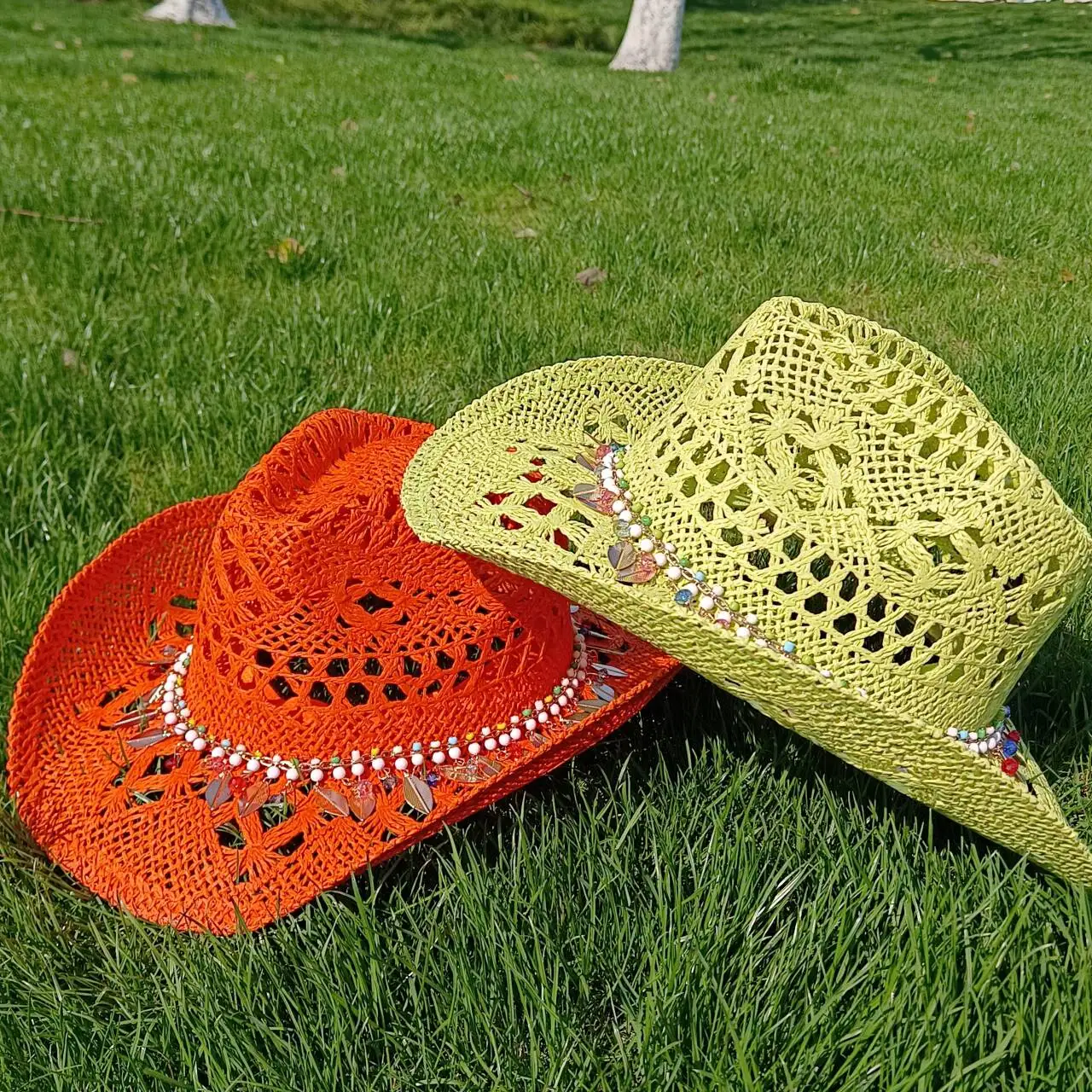 Melesh Western women's malan flower cowboy hat straw cowboy hat plasticity strong wide brim sun beach bucket