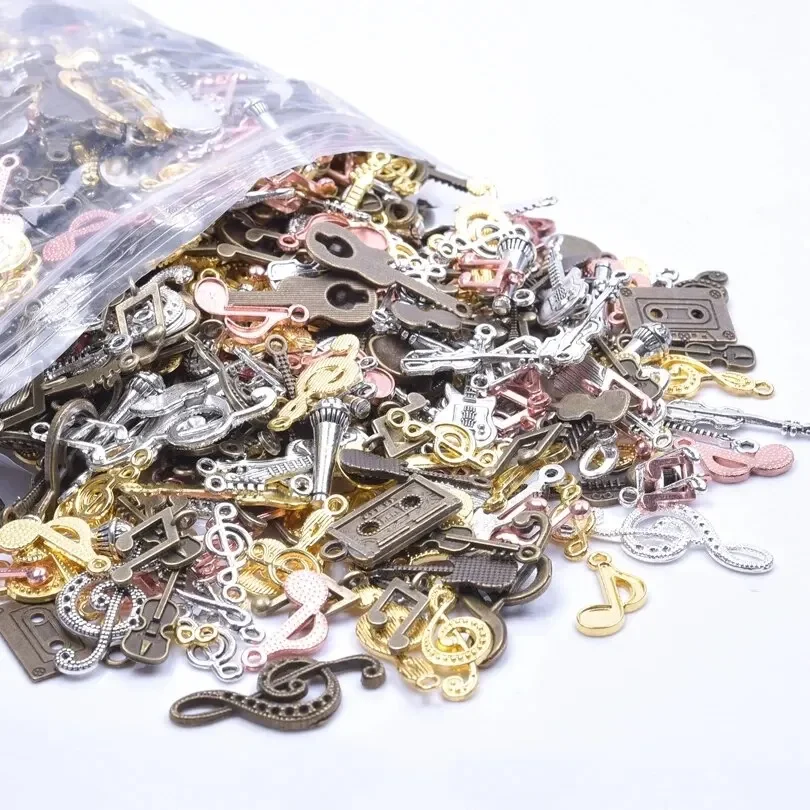 music instrument charms 50Pcs/Lot Vintage Random Diy Bulk Violin Guitar Musical Note Charms Mixed Hip Hop Music Instruments Microphone Pendant Jewelry