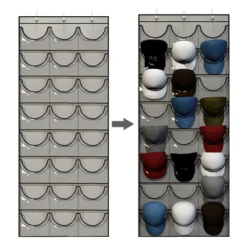 Organizador de almacenamiento de sombreros, perchero colgante de puerta con 24 bolsillos transparentes para proteger gorras de béisbol y dormitorio