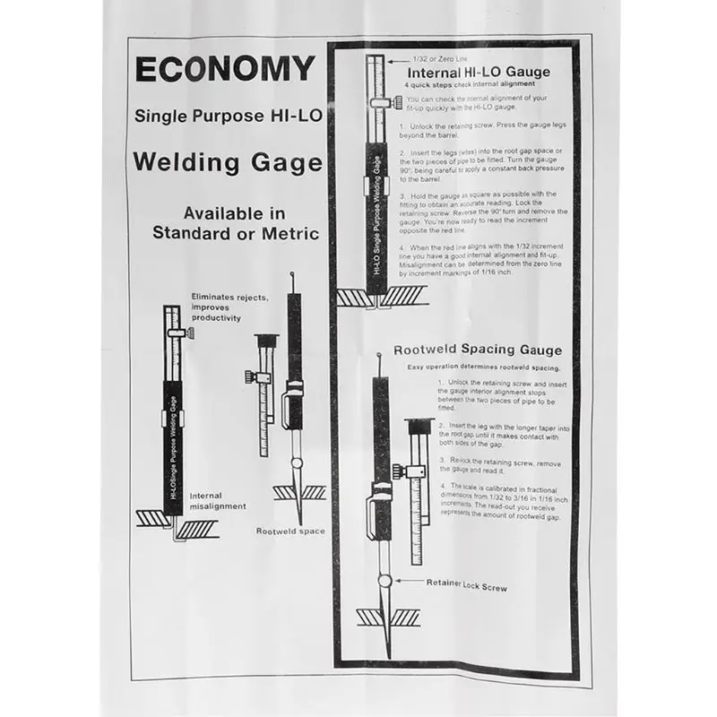 

Stainless Steel Hi-Lo Internal Welding Gage Hi Lo Gauge Metric 6-inch Length Drop Shipping