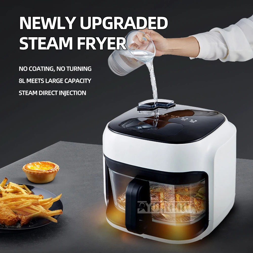 8L Air Oven Household Deep Frying Machine Large Capacity Visual Air Fryer Smart Churrasqueira
