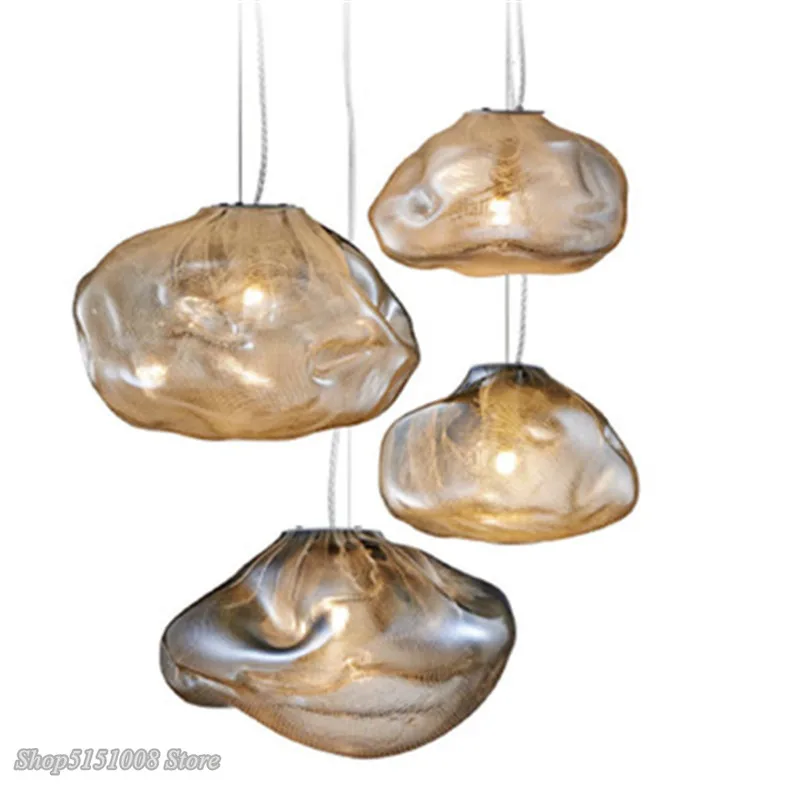 

Nordic Denmark Glass Pendant Lights ining Room Living Room Restaurant Irregular Fishing Net Hanging Lamps Luminaria Home Decor