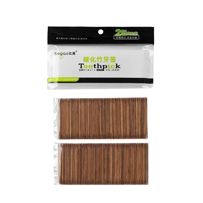 Toothpick Set Toothpicks Set Bamboo Food Picks 600pcs Double-head Carbonized Bamboo