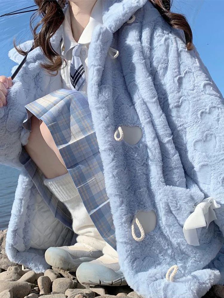 Kawaii Plush Coat Women Korean Fashion Preppy Style Warm Jacket - Main Image
