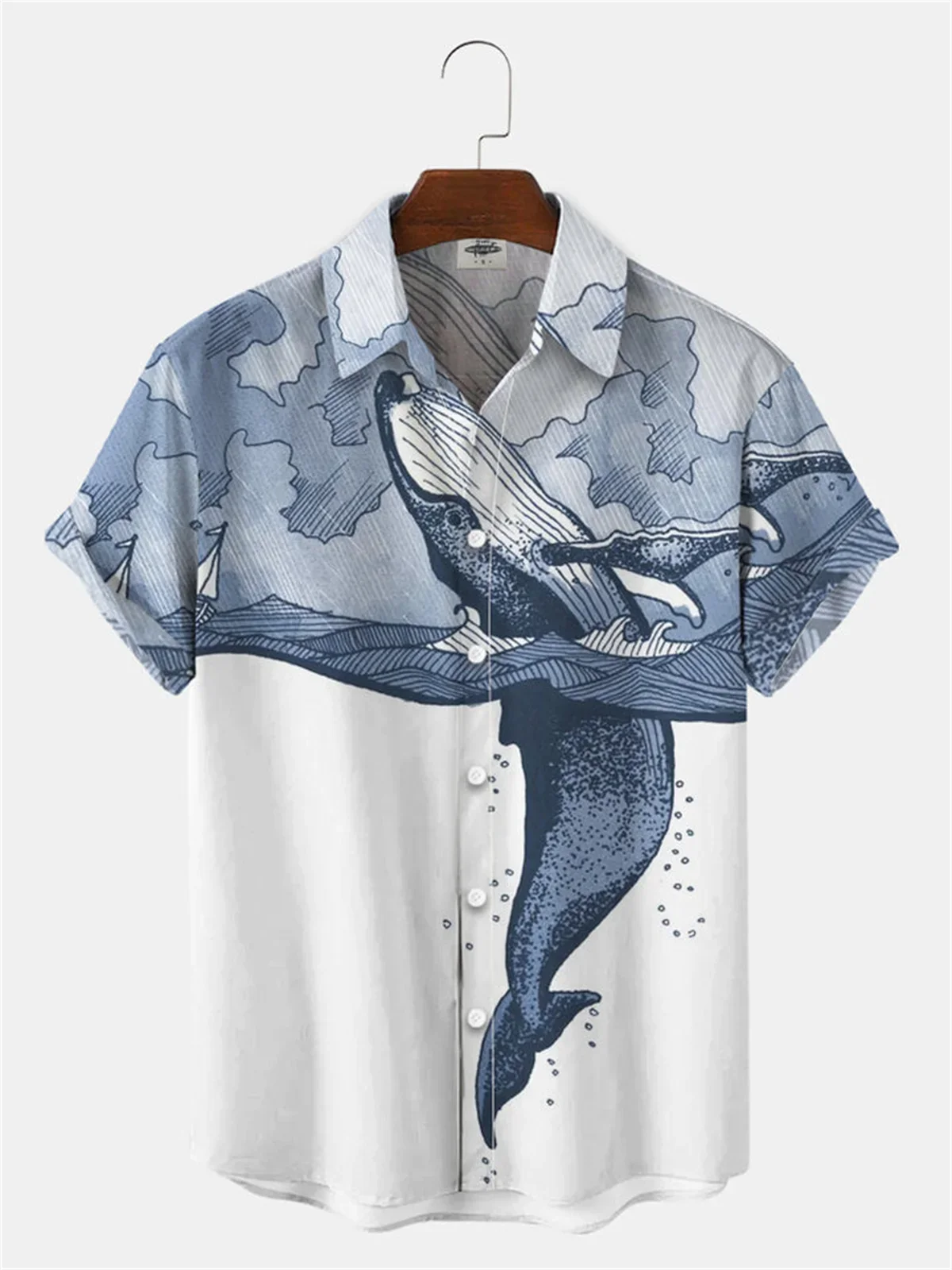 

Men's Shirts Whale Crush Print Men's Hawaiian Casual Lapel Open Cardigan Men's Tops Comfortable Men's Short Sleeve Shirts 2024