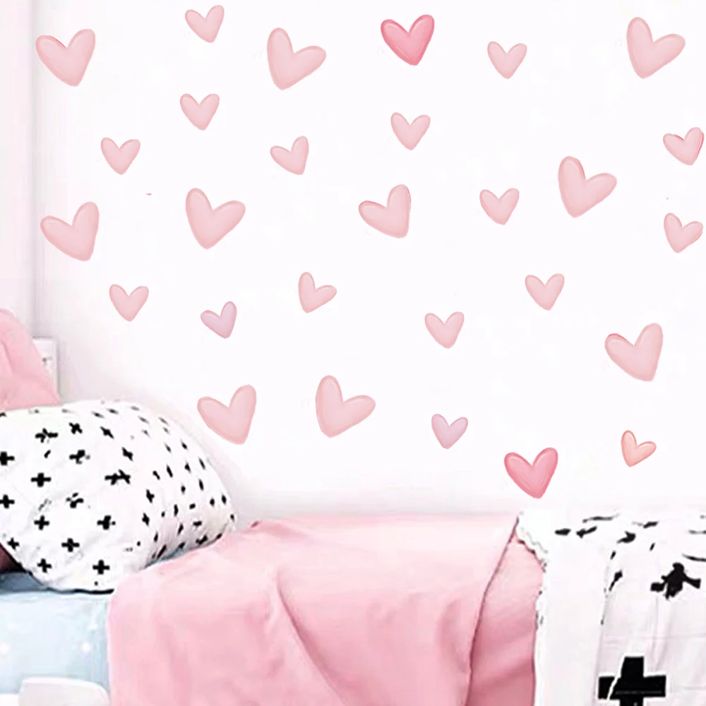 Wall Stickers Pink Heart 60pcs = 6 Sheets Children Baby Girls Room Decor