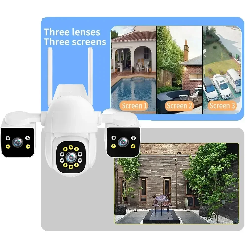 8K 16MP Three Lens Triple Screens Wifi PTZ Two way Audio Camera IPC360 Home Outdoor Wireless Cctv Security Auto Tracking IP Cam 2