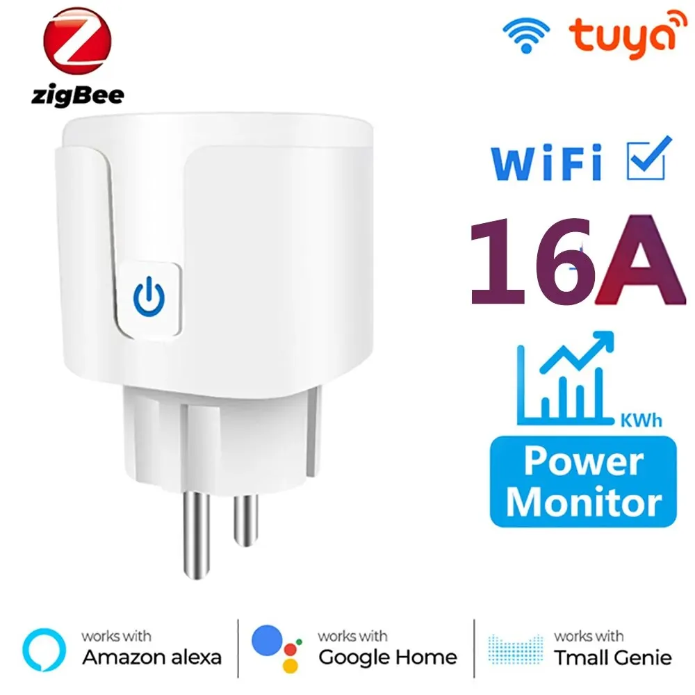 Tuya ZigBee Socket Smart Plug EU 20A Power Monitor Timer Adapter Socket Smart Home Wireless Compatible Alexa Google HOME smart plug socket