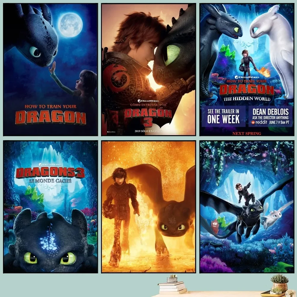 T-Toothless-Fury Dragon Poster Fai Da Te Vintage Movie Poster Wall Art Painting Study Stickers Big Szie Wall Painting