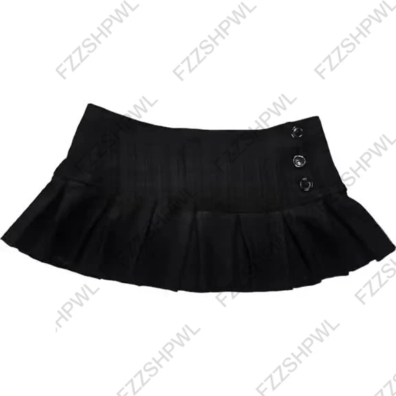 Mini-jupe plissée taille basse style gothique punk pour femme, noire, à volants, avec boucle métallique, streetwear estival, esthétique hotsweet, vêtements pour femme 1