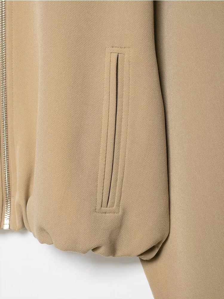 TFMLN Chic Cropped Bomber Jacket For Women Autumn Long Sleeve Simple Style Coats Woman Zip Up Solid Short Outerwear 2025 New