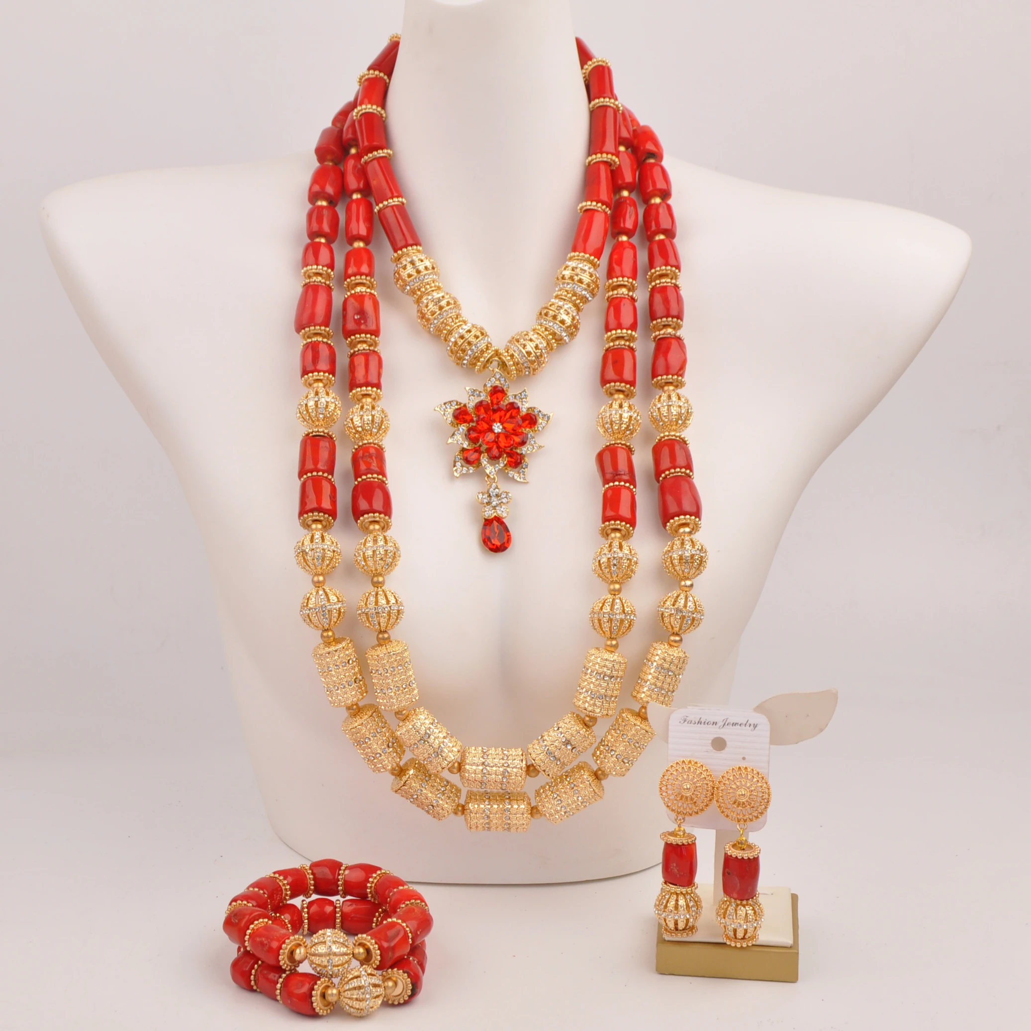 

Fashion Red African Coral Jewelry Set for Bride Nigerian Wedding Sets