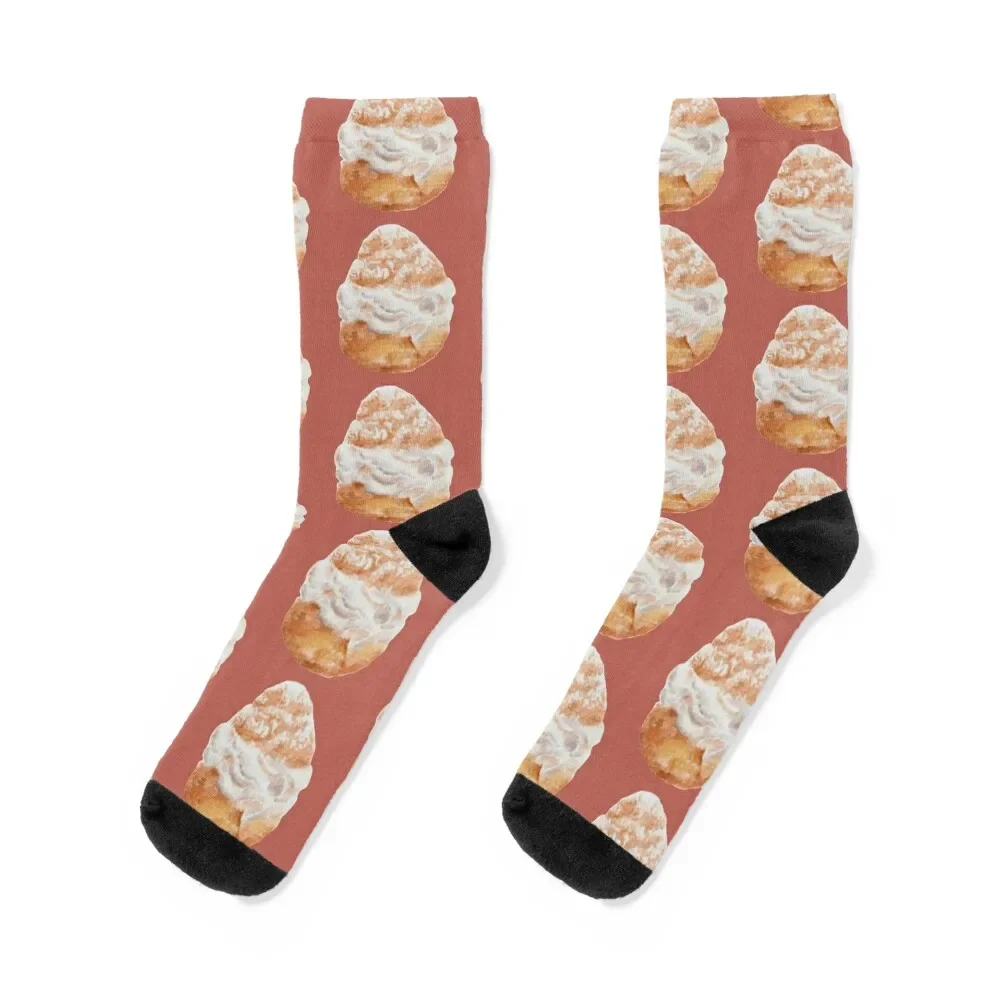 

Cream puff watercolour illustration (dusty red colour background) Socks luxe professional running Socks For Man Women's