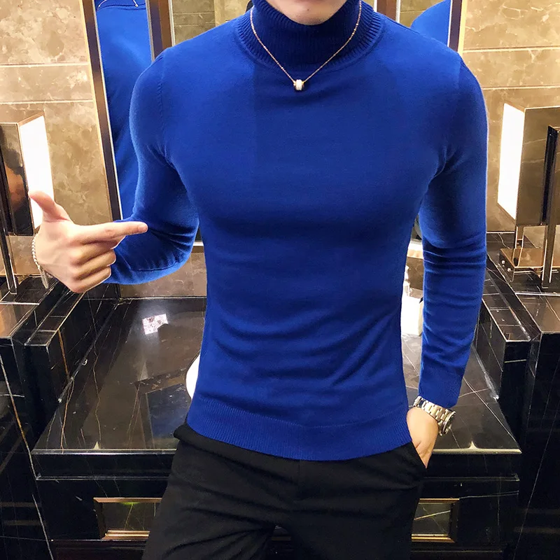 Autumn/Winter Mens Turteneck Sweatshirt Warm Solid Color Slim Men's Casual Pullover Sweater Men Clothing 4