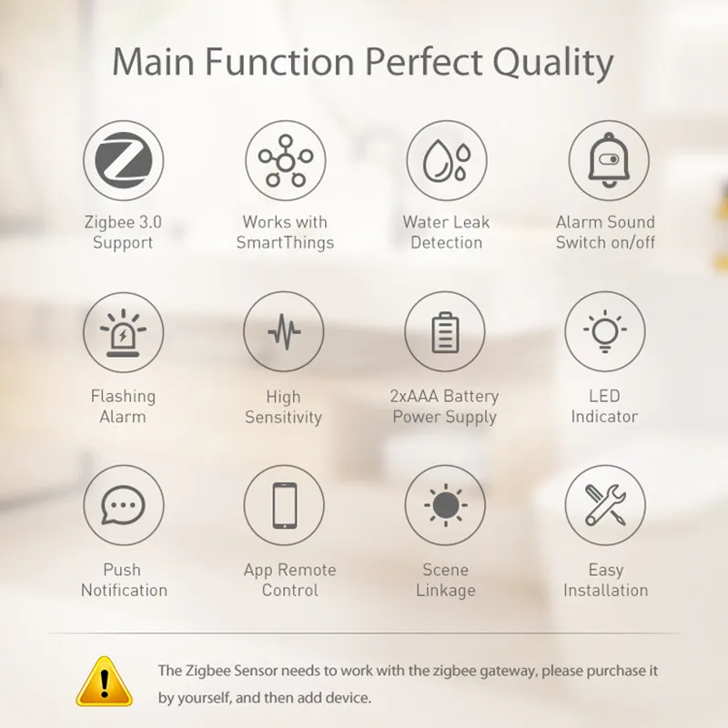 Tuya ZigBee Water Leak Sensor Flood Detector Alarm System Smart Home Automation