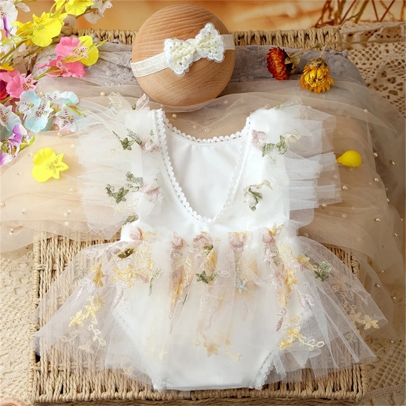 

Baby Photo Clothing Princess Tutu Jumpsuit Bowtie Headdress Newborns Photo Romper Shower Party Wear Posing Accessories