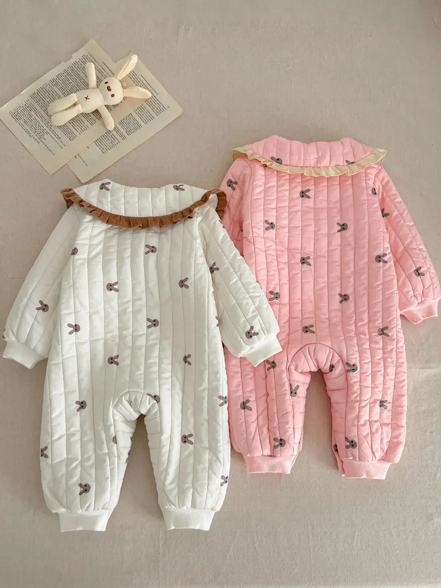 Winter Newborn Infant Baby Girls COTTON Bow Thick Flounce Romper Kids Rabbit Onepiece Fashion Baby clothing