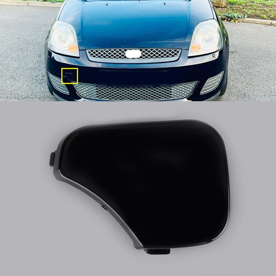 

Car Front Bumper Towing Eye Cover Cap 1375861 6S6117A989AA Fit For Ford Fiesta MK6 2005 2006 2007 2008 Black Plastic