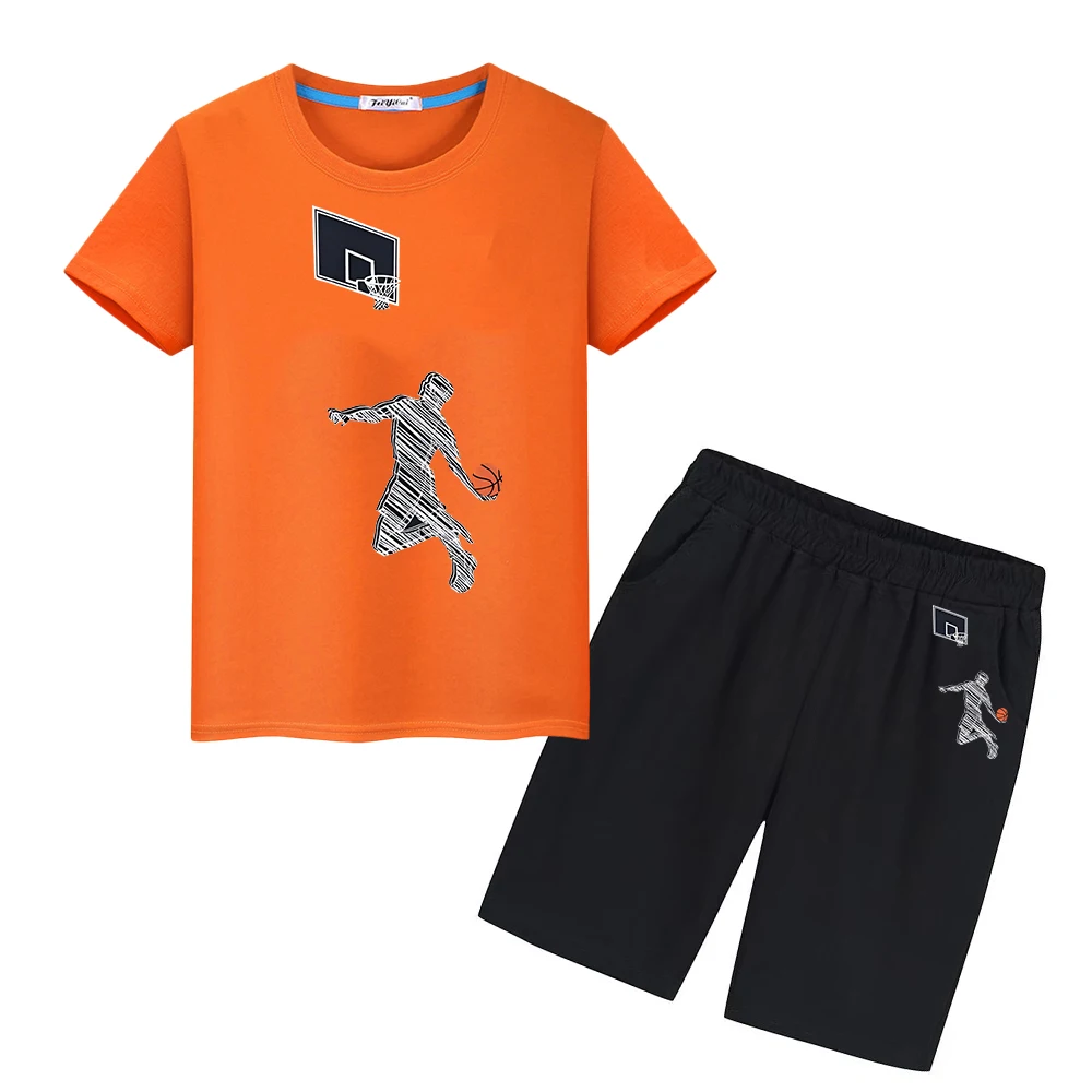 

Basketball Print 100%Cotton T-shirt boys girls clothes Sports Sets Kawaii Tshirts Tops+shorts Summer Cute Tees kid holiday gift