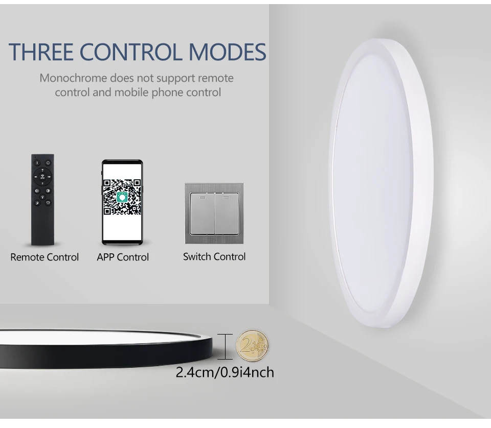 Smart Ceiling Lights 0.9 Inch with Remote APP Control Ultra Thin Dimmable Large Modern Round Lamp Sb7ae3f259c9c4131b1af0f9bcc9e5e6dy