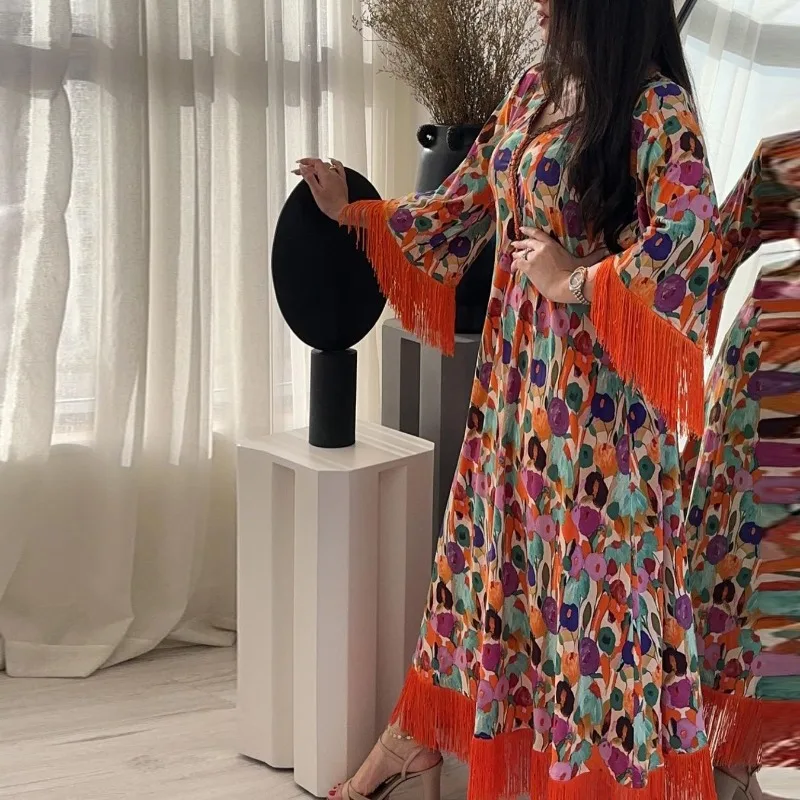 Muslim Print Casual Women's Clothing Middle East Arab Robe Ethnic Lady Jalabiya Southeast Asia robe elegante femme  abaya