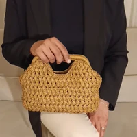 Natural Fiber Snap Clutch Bag,Spanish Seaside Women's Straw Woven Handbag,Summer Beach Travel Vacation Evening Elegant Purse - Image 3
