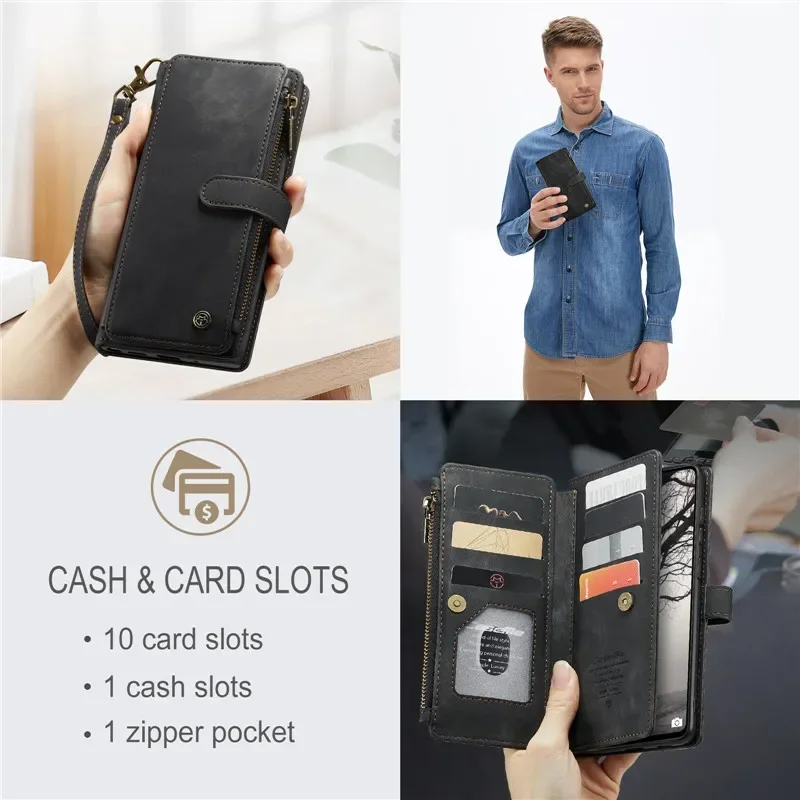 CaseMe Flip Leather Zipper Wallet Case For Samsung A16 A36 A56 A15 A25 A35 A55 A14 A24 A34 A54 A13 A23 A33 A53 Card Phone Cover 3