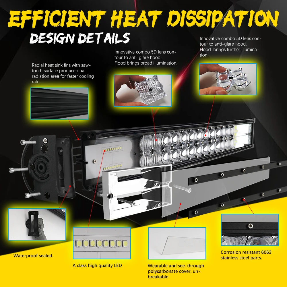 CO LIGHT 52" Led Light Bar 1020W Led Work Lights 12V 24V Spot Flood Combo Beam for Truck Tractor SUV 4X4 4WD Offroad Barra Light work light led light bar