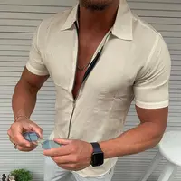 Chemise légère à manches courtes pour hommes, bureau d'affaires décontracté, fermeture éclair, coupe cintrée, couleur unie, Cardigan à revers, hauts à la mode 3