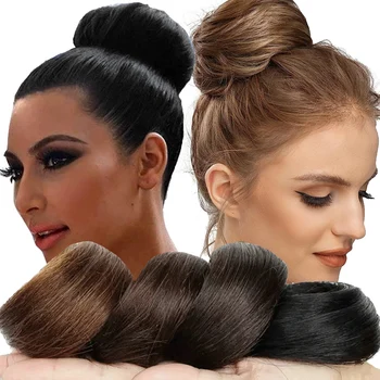 Nuovo panino per capelli sintetici capelli lisci ricci Scrunchies per panini disordinati fasce per capelli Updo fascia elastica posticci per le donne frangia di Volume