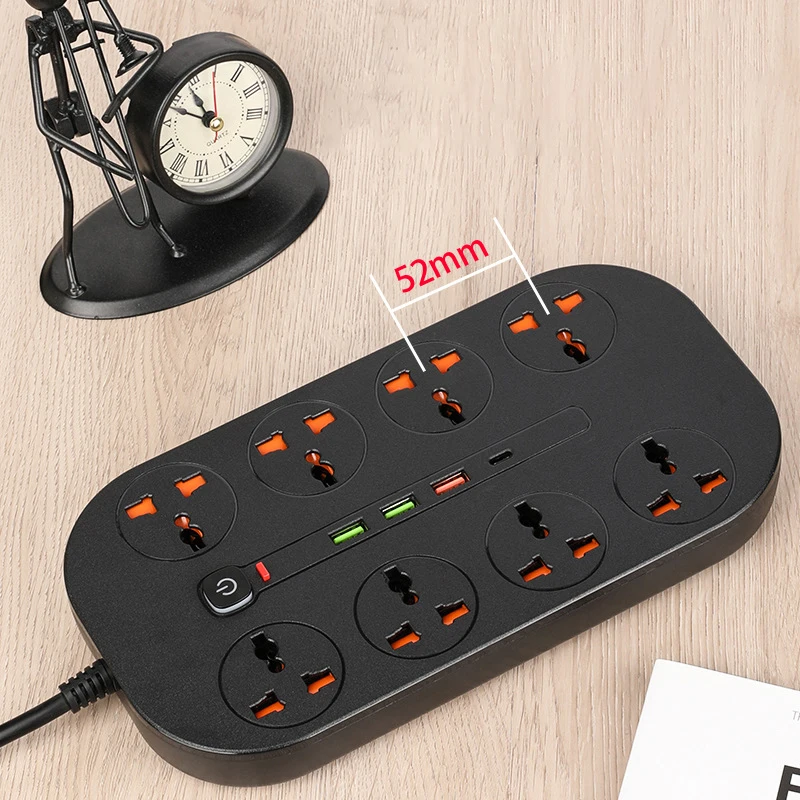 Universal Power Strip with Surge Protection, USB and Type-C Ports, and 8 Outlets