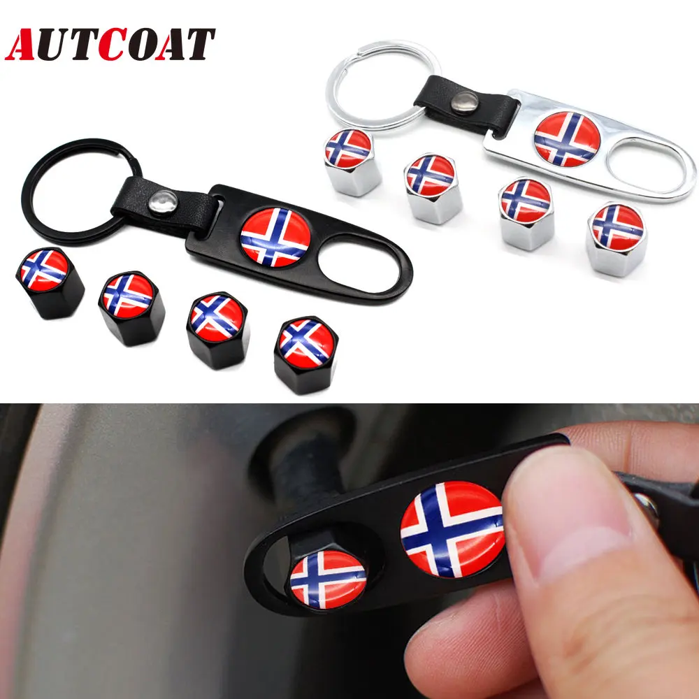 

4Pcs/Set Norway Flag Style Anti-theft Car Wheel Air Tire Valves Tire Leather buckle Valve Caps Stem with Wrench Ring Spanner New