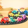 Wooden Building Blocks toys Dinosaur Train Set with Farm Animals Blocks  Stacking Learning Educational Toys Children Gift 5