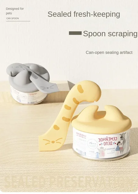 Pet Spoon Multifunctional Can Opener Wet Food Mixing Spoon Silicone Cat Can Sealing Cover Food Storage Dog Accessory New 6