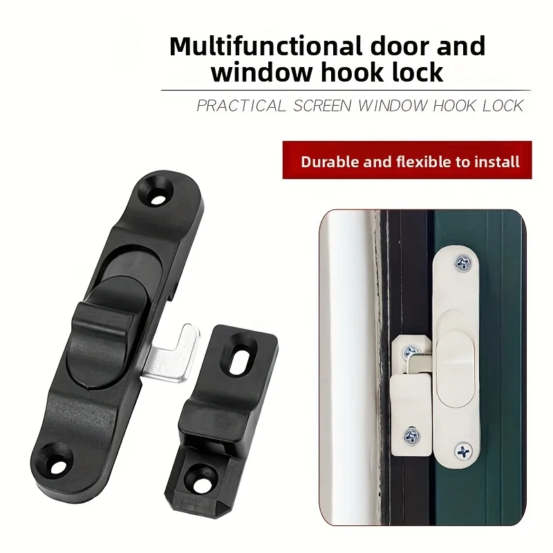 ตัวล็อคประตูมุ้งแบบพับได้แบบไม่มีรางสีดำ - ตัวล็อคแบบแขวนกันยุงแบบหนัก ทนทาน พร้อมระบบล็อคแบบไม่ใช้กุญแจสำหรับเข้า/ออก 1